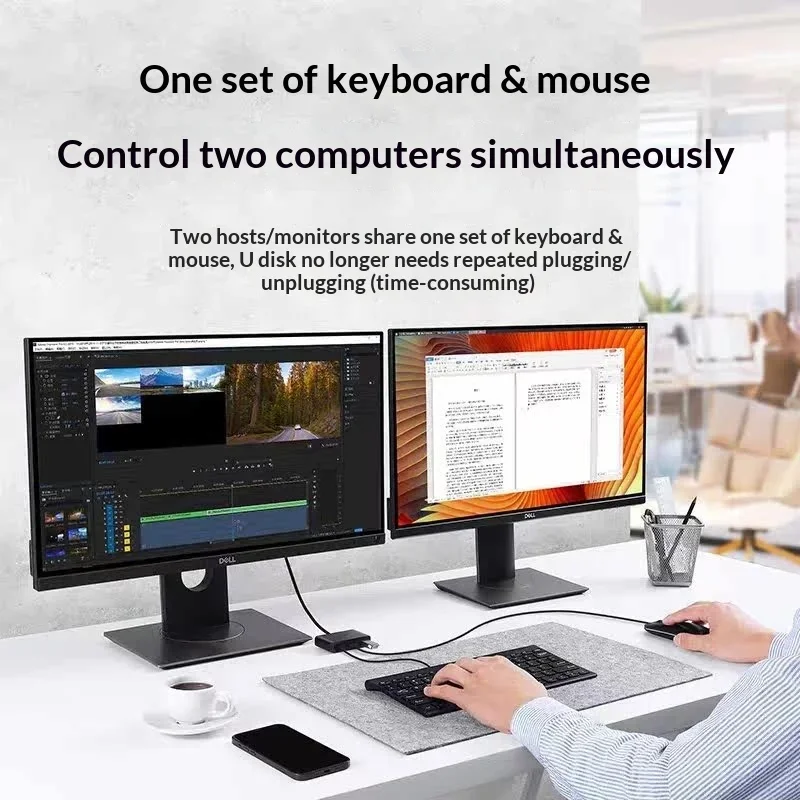UGREEN 10935 CM409 USB 2 In 3 Out KVM Switch for 2 Computers Keyboard Mouse File Transfer Cross-Screen Control.