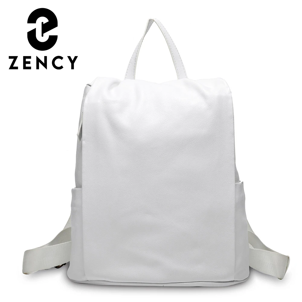 Zency Anti-theft Women Backpack 100% Genuine Leather White Travel Bag Big Schoolbag For Girls Fashion Female Knapsack Laptop