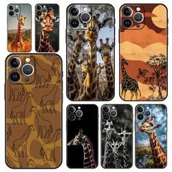 Luxury Phone Case For Apple iPhone 11 15 14 Pro MAX 12 13 7 8 Plus X XR XS MAX SE Silicone Black Cover Funda giraffe