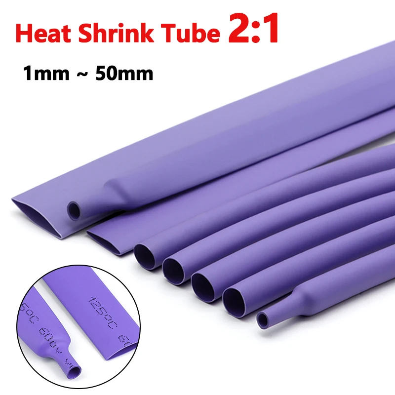 2/5/10m 2:1 Heat Shrink Tube Purple Diameter 1mm ~ 50mm DIY Wire Cable Repair Wrap Waterproof Insulated Protective Sleeve 600V