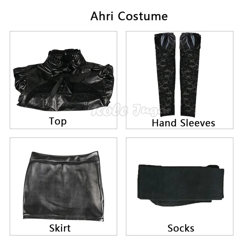 Gra LOL KDA Ahri Cosplay Costume LOL KDA The Baddest Ahri Cosplay Sexy Women Black Uniform Costume Halloween Skirt Socks Suit J