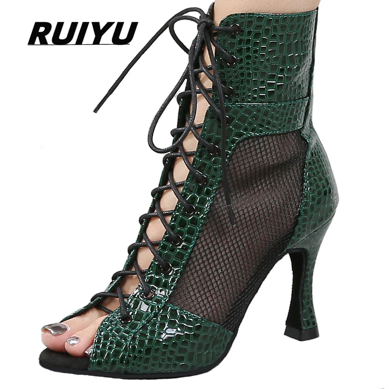 

Latin Dance Shoes Women's Salsa Tango Ballroom Party High Heel Dance Boots Green Breathable Girls High Top Dance Sneakers