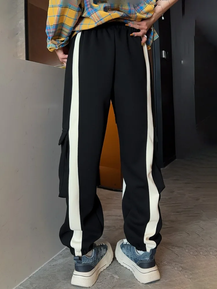 American Fashion Splicing Contrasting Sweatpants Women's Casual High-end Loose Vertical Striped Sweatpants 2025 New Spring