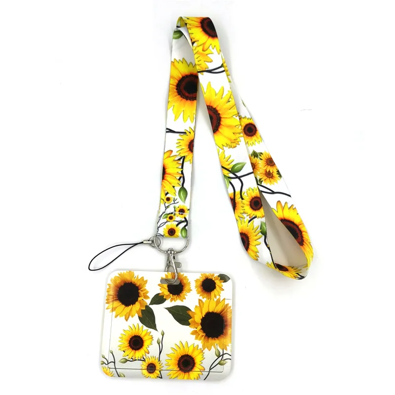 Tarjeta de identificación Horizontal con flores de girasoles, soporte para tarjetas con nombre de trabajo para estudiantes, insignia de gimnasio, soporte para niños, accesorios de joyería, decoraciones