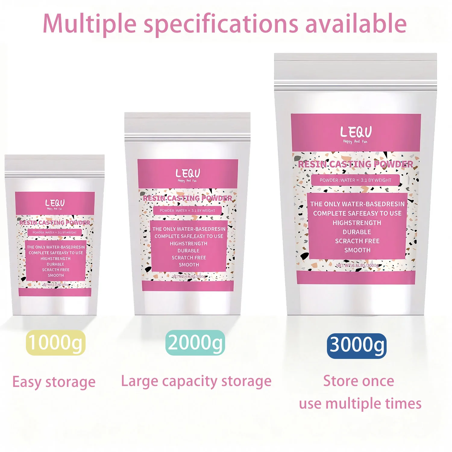 LEQU1000g2000g3000g Resin Casting Powder Non Toxic Fast Cure Water Based for DIY Sculpture Candle Holder Ornament Craft