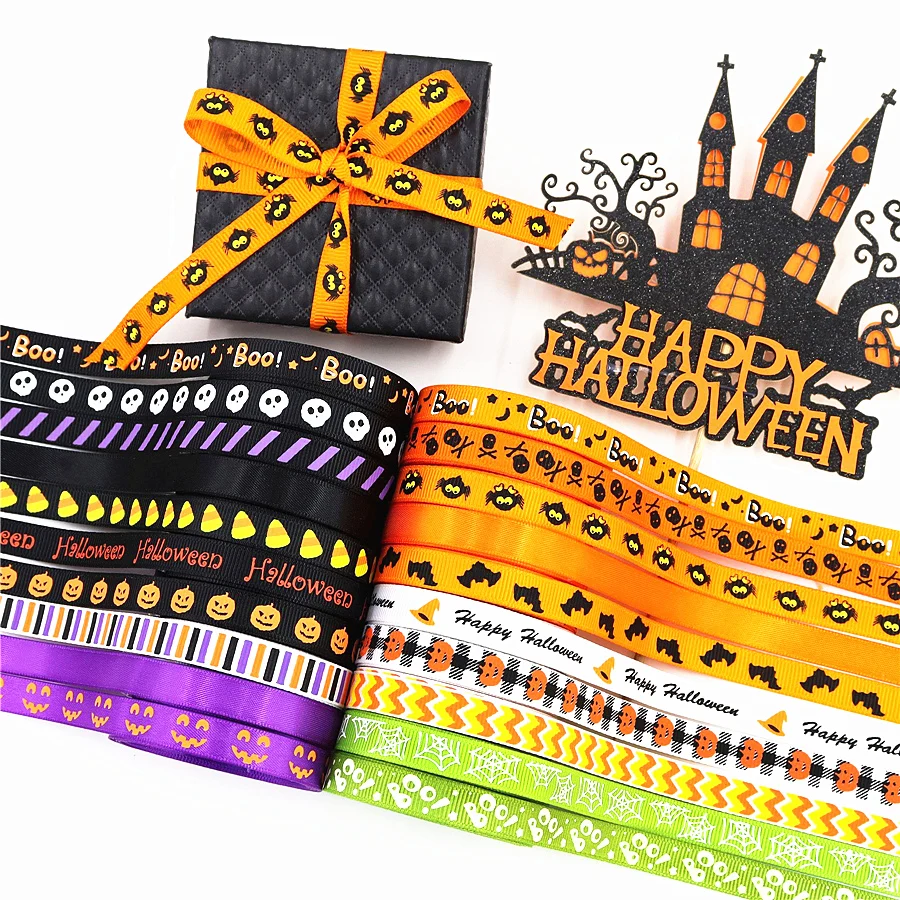 10mm Halloween Ribbon Halloween Party Scene Decoration Bow Headpiece DIY Flower Gift Box Packaging Ribbon