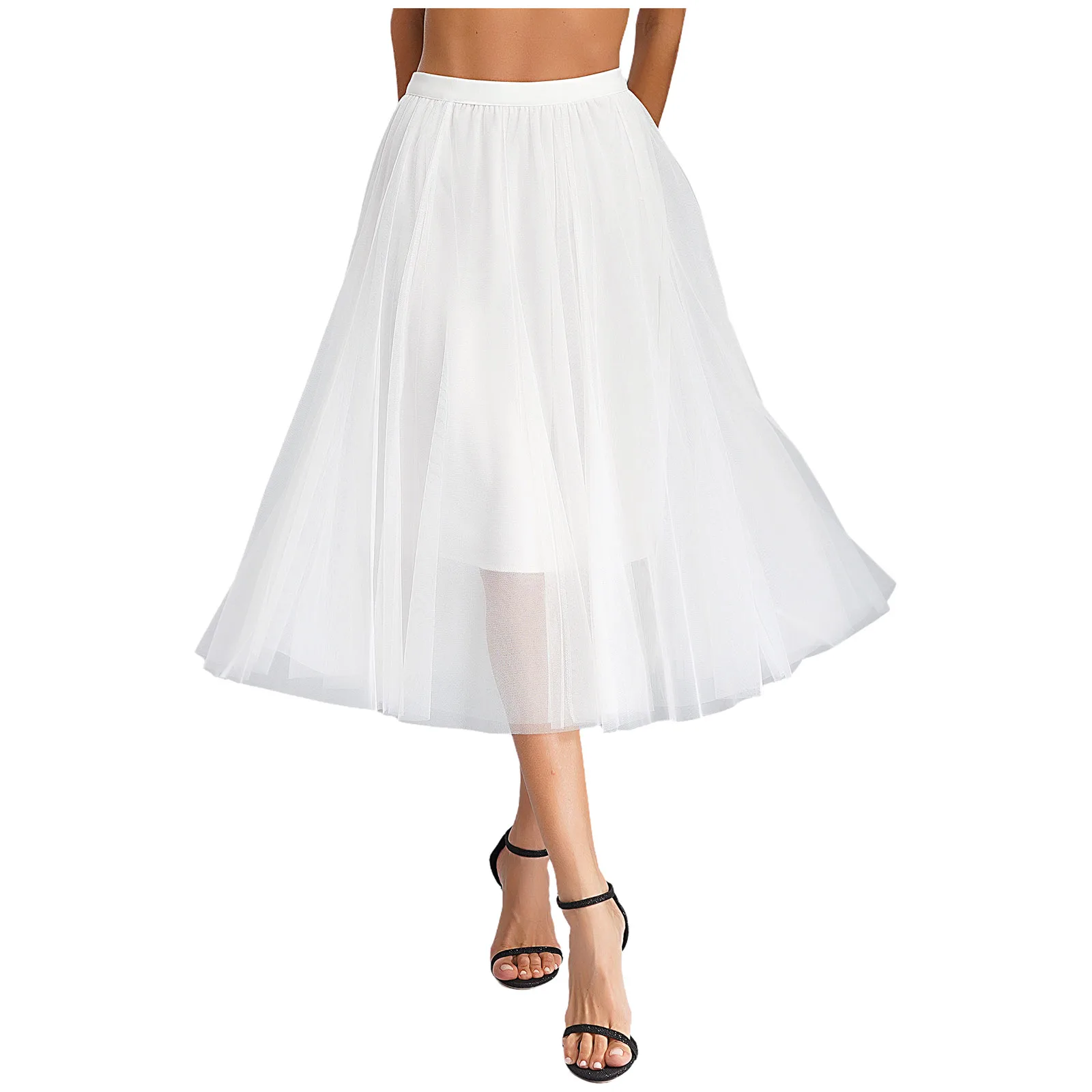 

Womens Ballroom Lyrical Dance Skirts Elastic Waistband Layered Tulle Long Skirt Festival Prom Party Stage Performance Dancewear