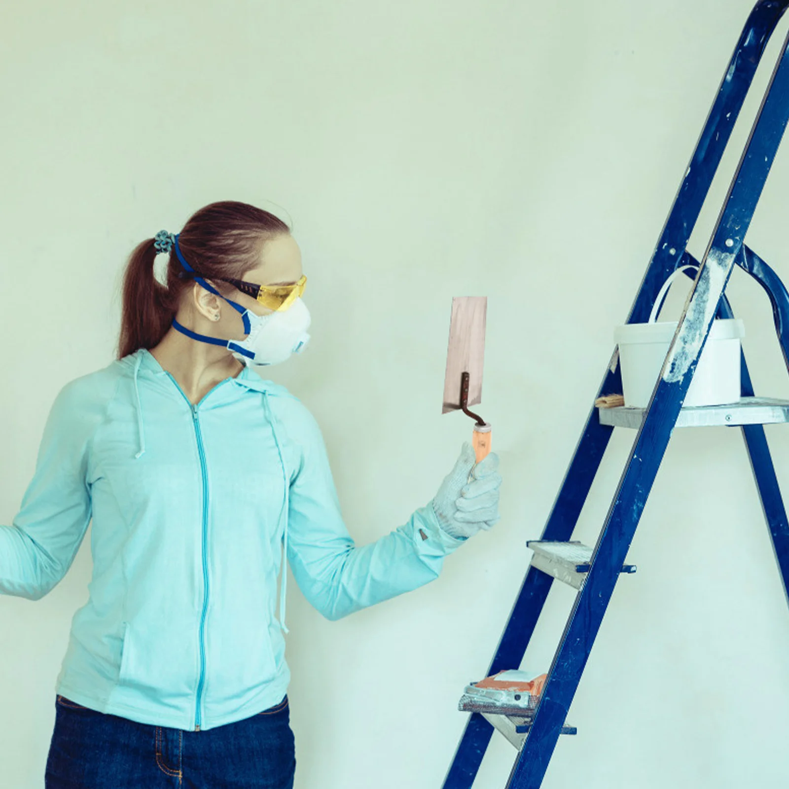 1Set Plaster Trowel Tool Kit Stainless Steel Wooden Handle Professional Cement Brick Gauging Putty Cutter Bricklaying