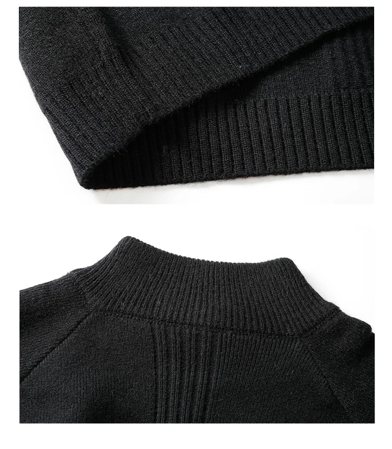 2025 Autumn Winter Half-Zip Stand Collar Gray Long Sleeve Pullover Sweater Men Loose Casual Simple Black Knitwear