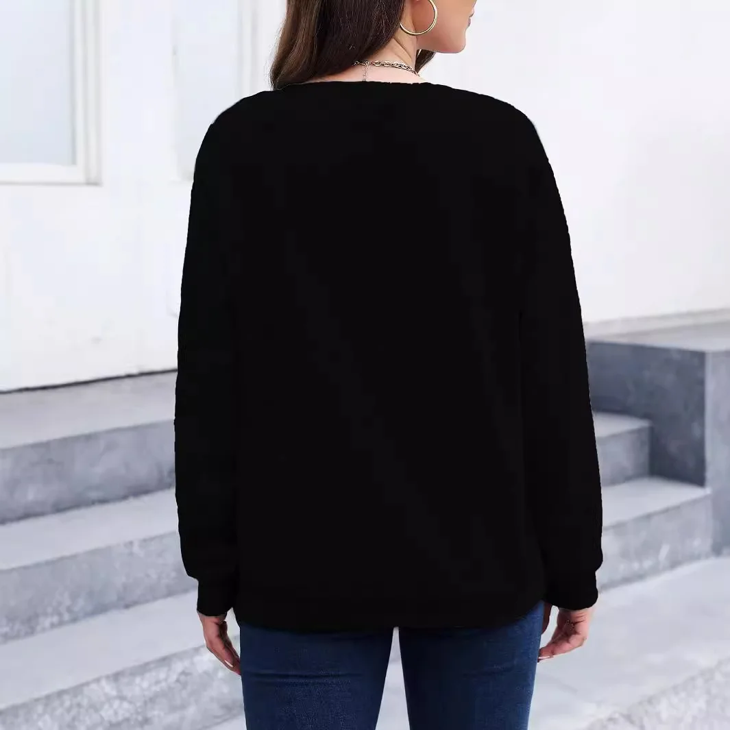 2025 Women's Sports Solid Color Printed Round Neck Hoodie Fashion Trend