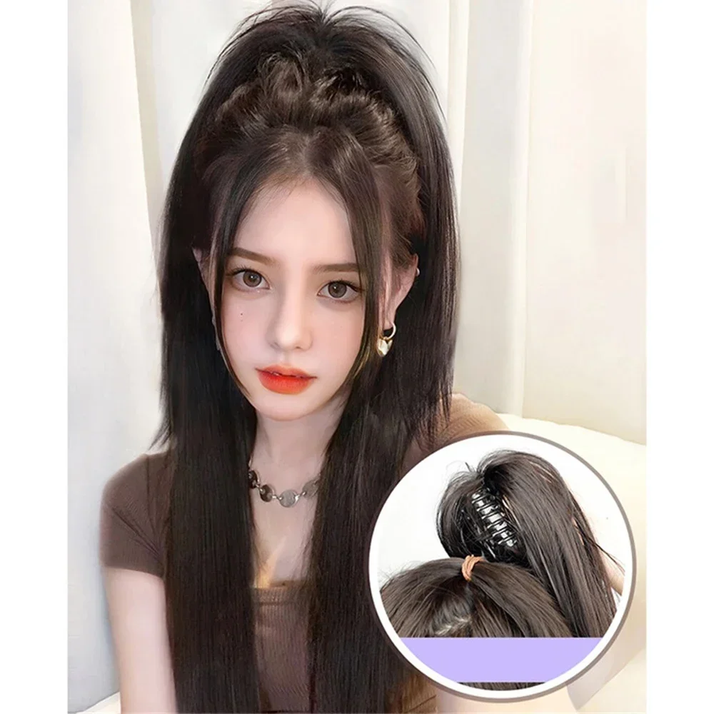 

Long Straight Synthetic Ponytail Hair Extensions Heat Resistant Claw Clip on Hairpiece for Women Daily Use Party Wedding Styling
