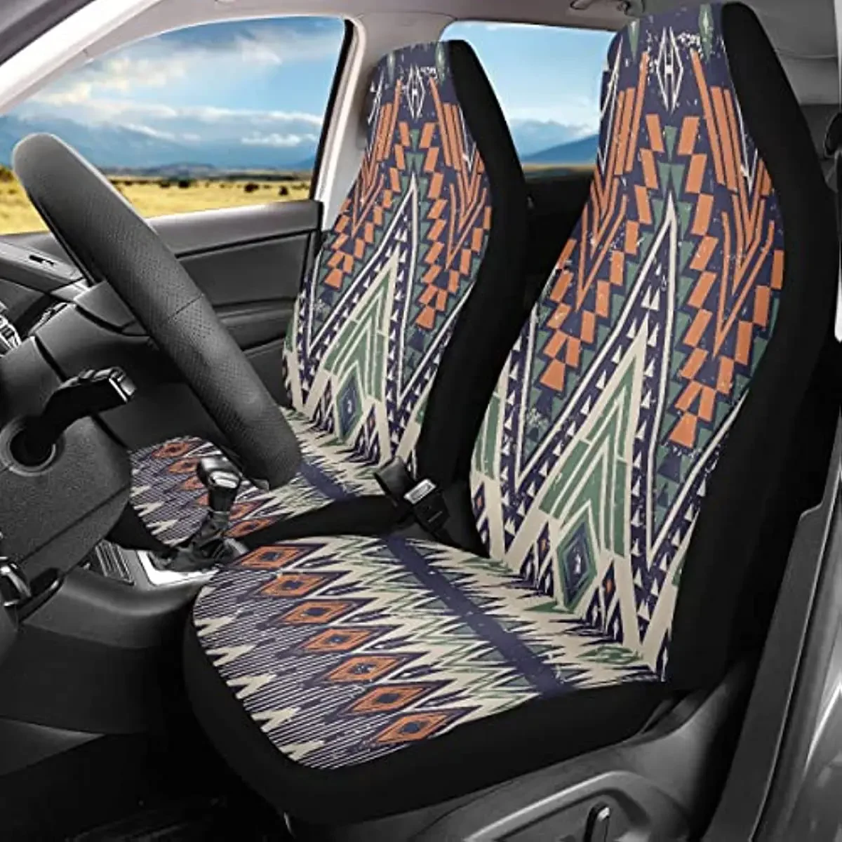 Pehede Car Seat Protector Tribal Element Vintage Seamless Pattern Front Seat Cover for Car SUV Truck,Interior Covers 2 Pcs