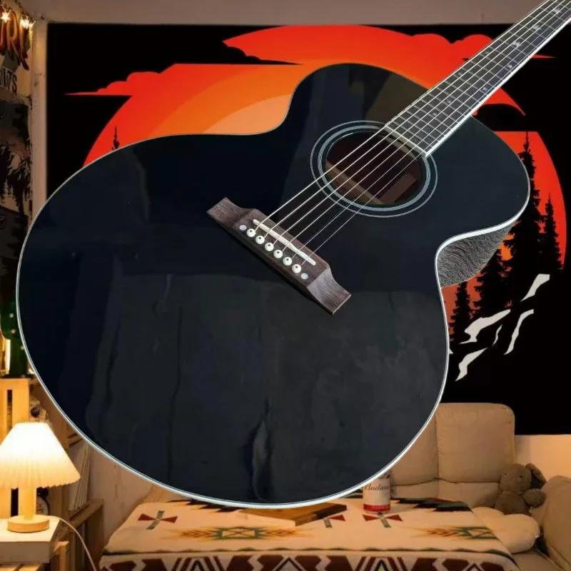 Black J180 Acoustic Guitar Spruce Solid Top 40 Inch Retro Rich Tone Advanced Performance Specific Cross Carving Free Shipping