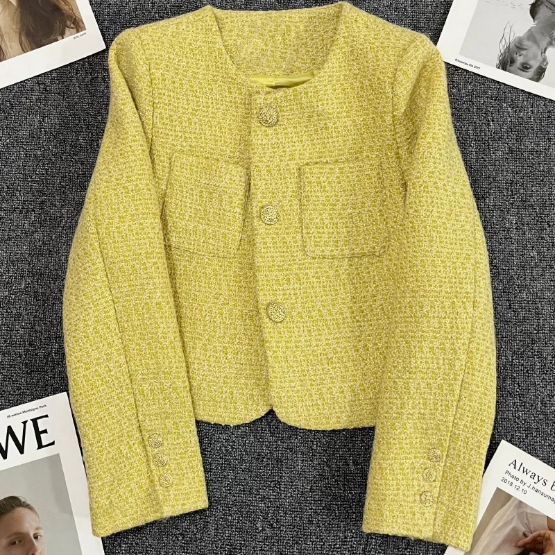 Lemon Yellow Short Suit Coat Women\'s Autumn Casual High Quality Blazers