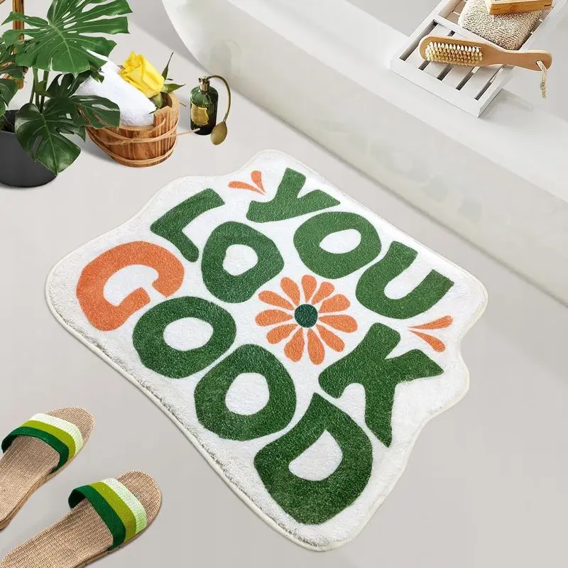 VIKAMA Retro Groovy Daisy Flower Soft Rug Cozy Washable Absorbent Floor Mat For Bathroom Vanity Side Sink Boho Floral Decor