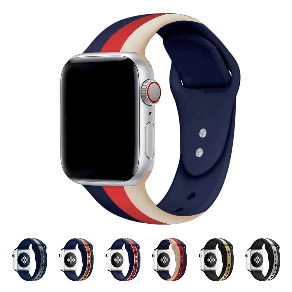 Stripe Print Strap For Apple Watch Band 49mm 44mm 45mm 46mm 40/42mm Silicone Sport Bracelet iWatch Serie 10 9 8 7 SE 6 5 Ultra 2