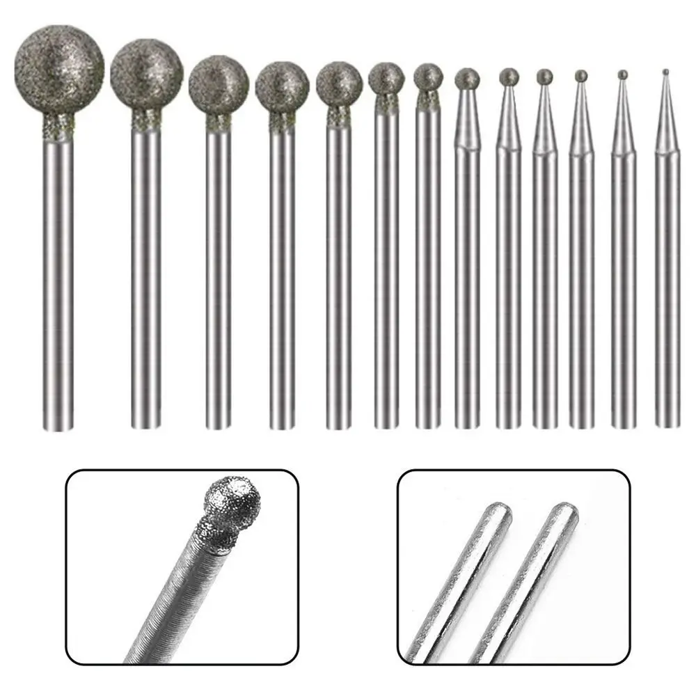 

5Pcs Carve Precision Diamond Grinding Head 0.5mm-8mm 2.35mm Shank Electric Grinder Parts Carving Tool Round