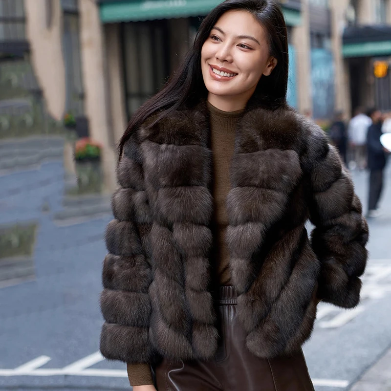 เสื้อโค้ทขนสัตว์เซเบิลรัสเซียนำเข้าฤดูหนาว แบรนด์ Ftangaiur ปกพับได้ สำหรับผู้หญิง รับสั่งตัดตามแบบ ขนสัตว์เซเบิลแท้ธรรมชาติ