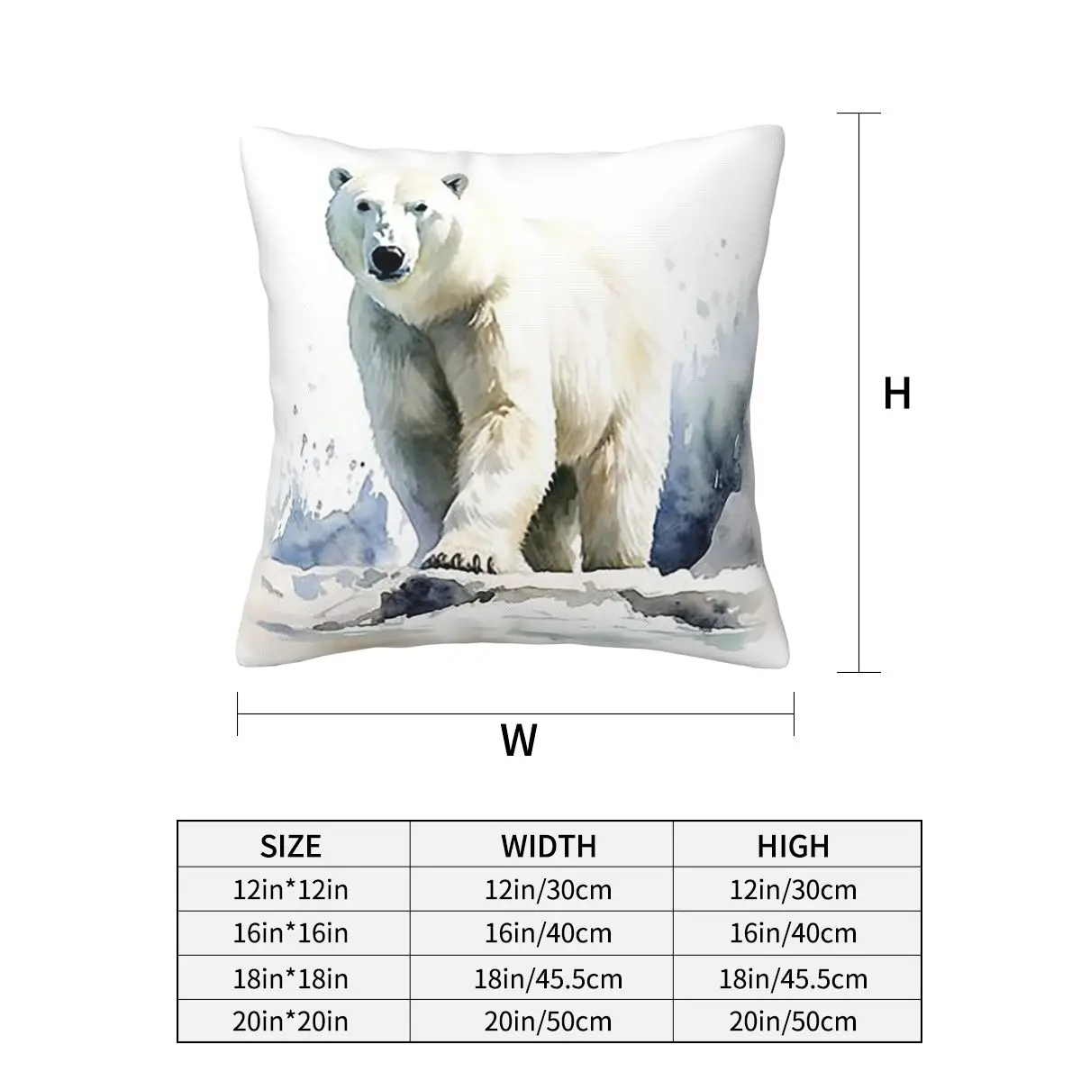 Watercolor Standing In The Snow Polar Bear Square Pillowcase Cushion Cover Pillow Case Throw Pillow Cover Home Sofa Living Room