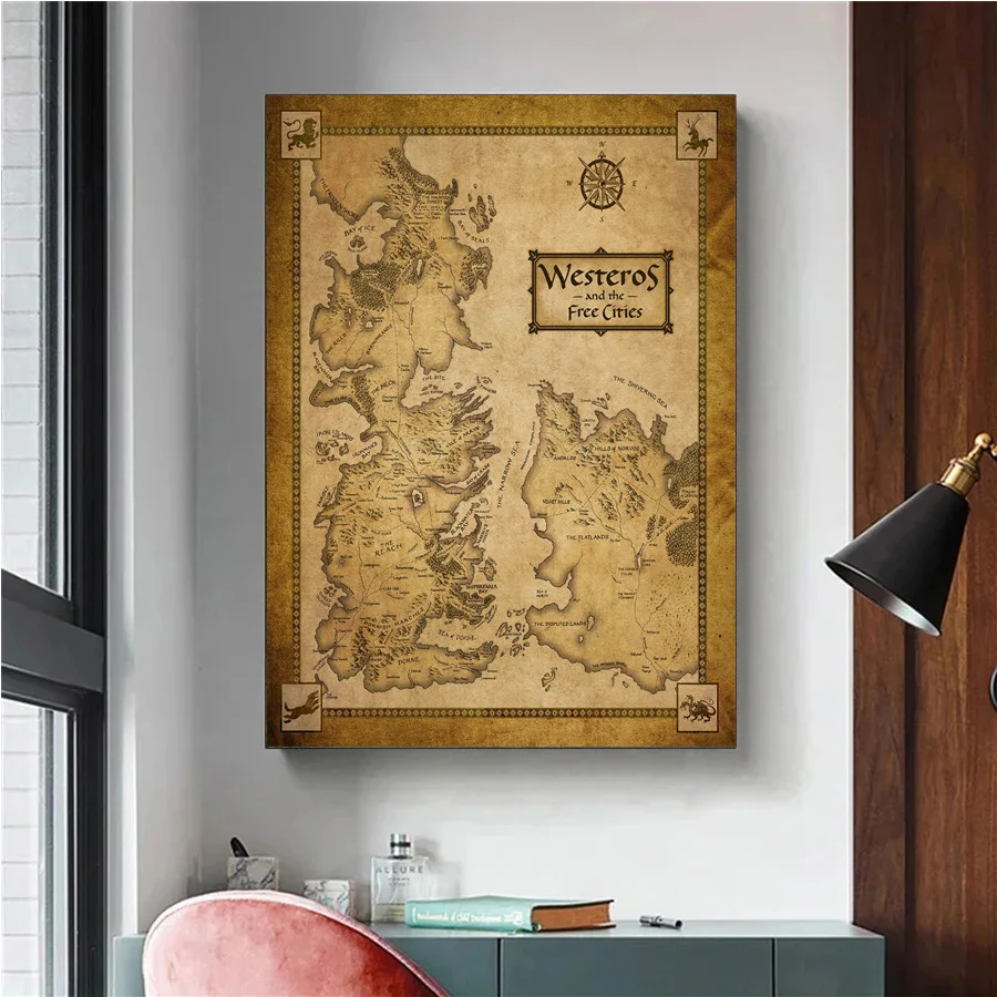 World Classic Game Map Westeros TV Movie Middle Earth Gift Poster Prints Canvas Painting Wall Art Picture Living Room Home Decor