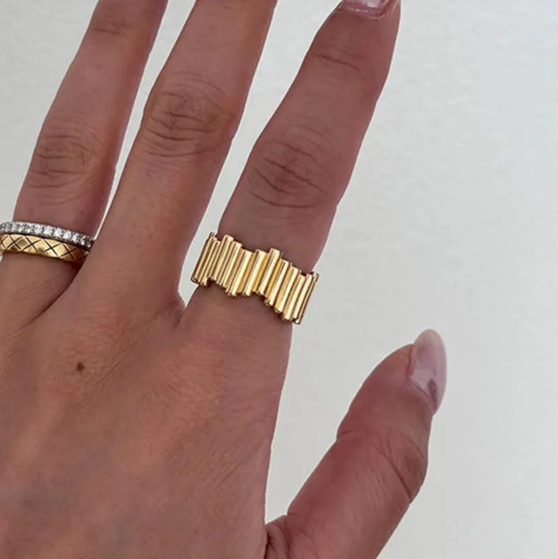 Line pave band rings stainless steel rings for women minimalist simple stainless steel jewelry non tarnish jewelry 2024