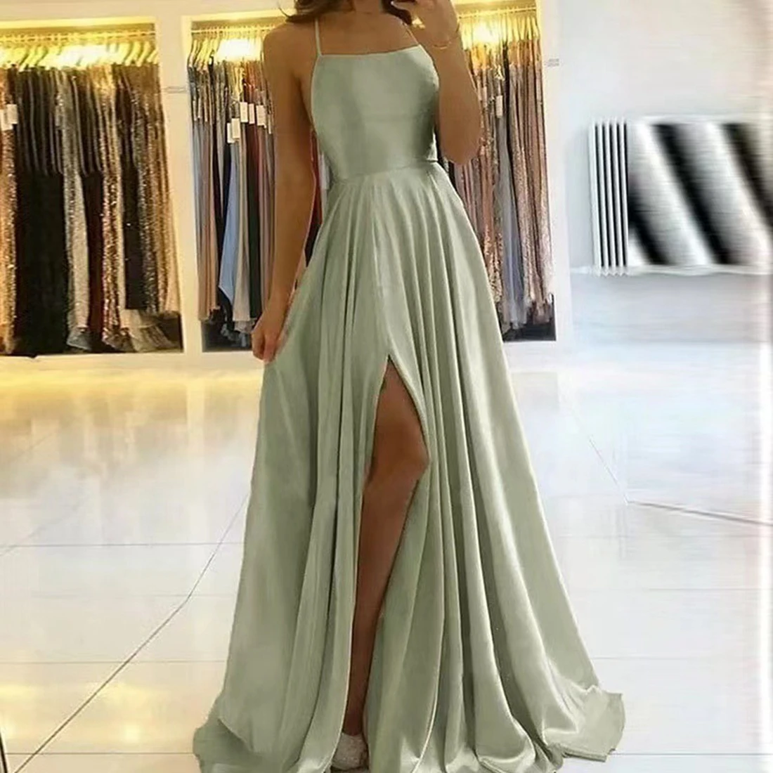 

Sexy O-Neck Floor-Length A-Line Prom Dresses for Women Bridesmaid Formal Gowns