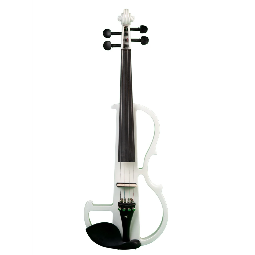 4 String Electric Violin Fiddle Bridge Brazilwood Bow Foam Case Audio Cable White SET