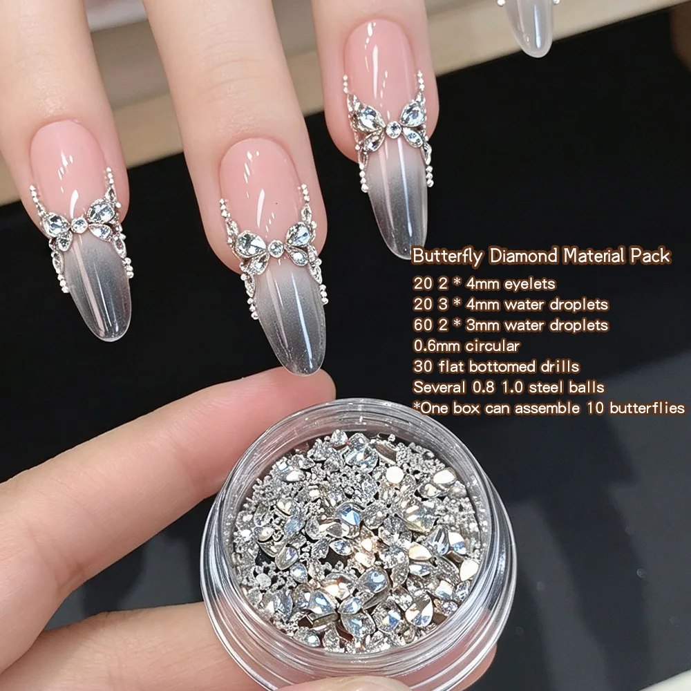 KANIU Multi Size 5A Zircon Nail Crystal Rhinestones Nail Art 5a Zircon Rhinestone Mix Kit DIY Butterfly Nail Decoration Supplies