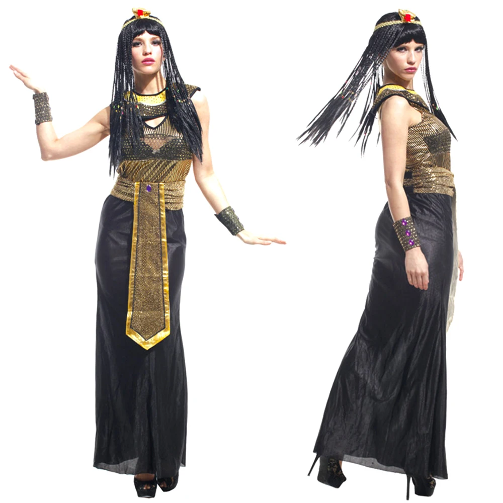 Halloween-Cosplay-Kostüm, altägyptisches, edles Kleopatra-Kleid, Kostüm, Kopfbedeckung für Maskenball-Performance