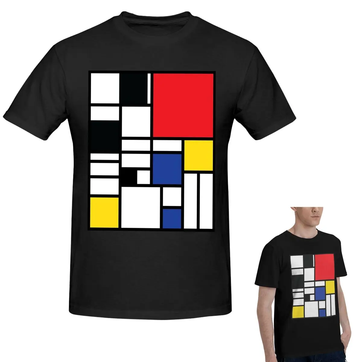 

Футболка из 100% хлопка Piet Mondrian De Stijl, мужская модная футболка большого размера, мужские летние рубашки с круглым вырезом, топы, S-6XL