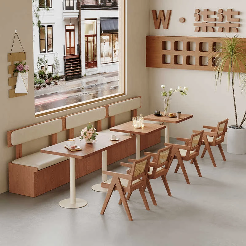 

Western Dessert Shop Dining Table Set, Solid Wood Armchair, Restaurant And Homestay Trendy Rattan Chair, So