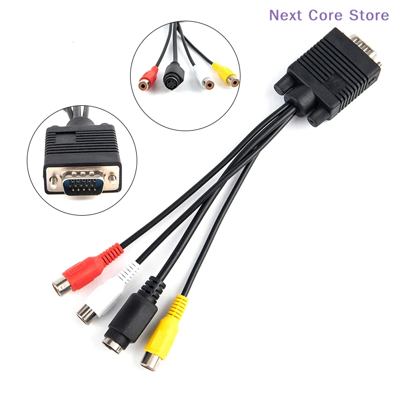 [NC]One Quarter Turn AV Line 3 Converter Cable New VGA To Video TV Out S-Video AV Adapter VGA TO VGA Cable[NC]