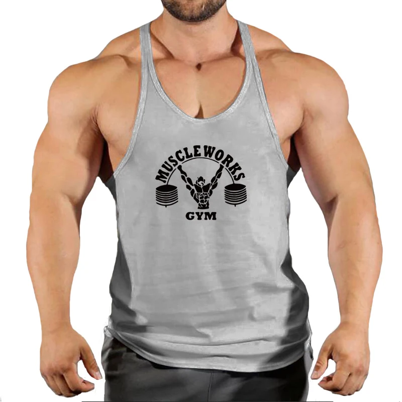 Gym Brand clothing Bodybuilding Fitness Men running tanks workout Muscle Works print vest Stringer sportswear running undershirt