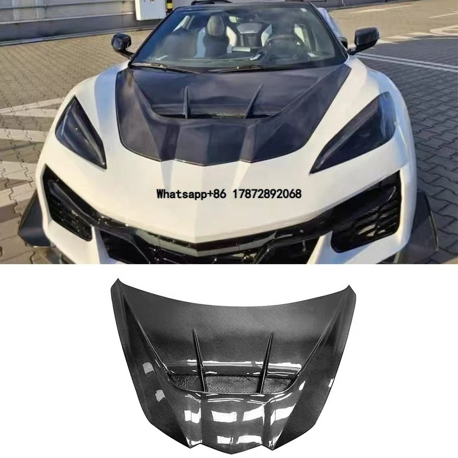 

High Quality ZR1 Style Carbon Fiber Hood Cover for Corvette C8 2019+ New Front Hood Bonnet Air Vent Engine Cover