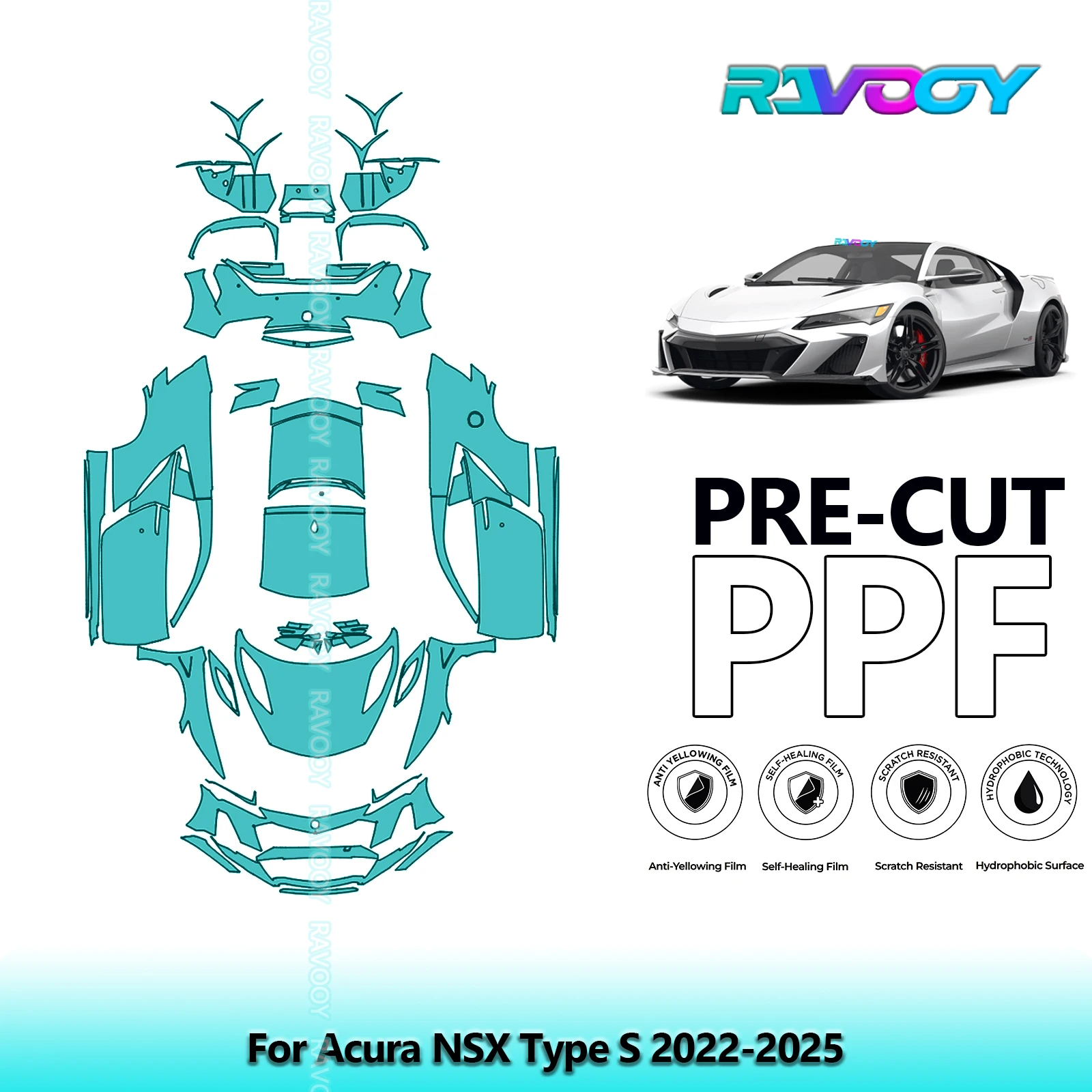 RAVOOY 8.5Mil Custom-Fit Precut TPU PPF Full Vehicle Clear Bra Stone Guard EU UK For Acura NSX Type S 2022-2026