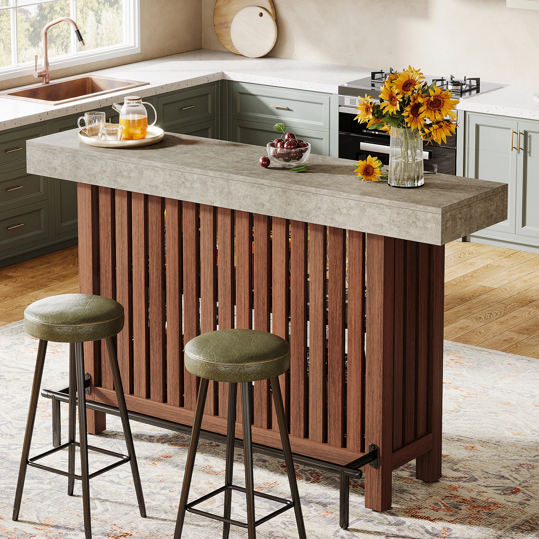 63 Inch Large Farmhouse Hotel Family Bar Unit Modern 2 Floor Bar Footstool Corner Mini Coffee Bar Cabinet Household