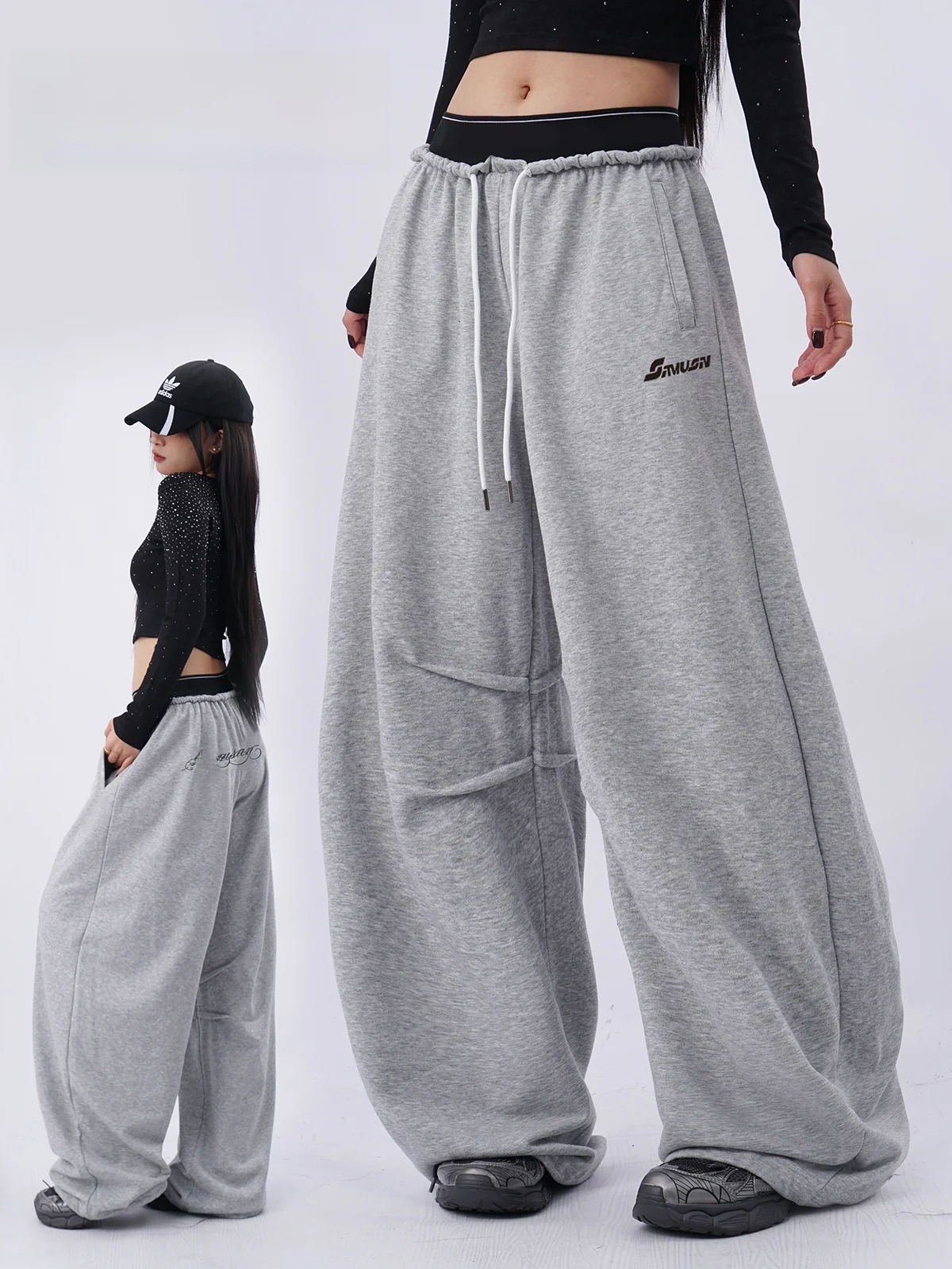 

Свободные повседневные брюки в стиле хип-хоп, рабочие брюки с цветными вставками, широкие брюки для джазовых танцев, женские спортивные брюки на весну