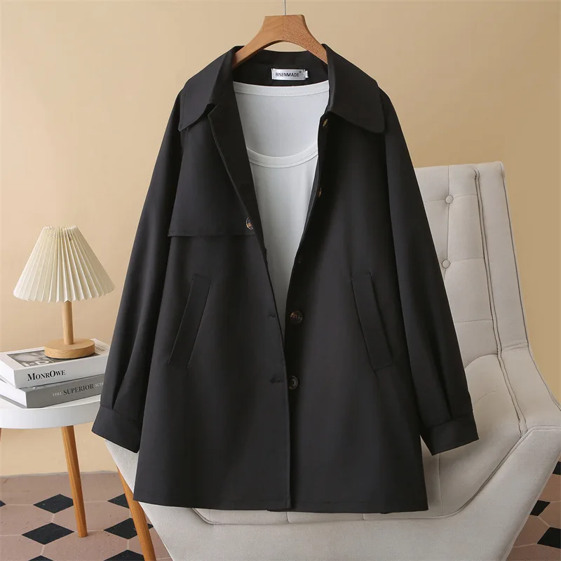 

XXXXL модная женская одежда больших размеров, плащ, весна 2026, длинная ветровка с рукавами реглан и лацканами