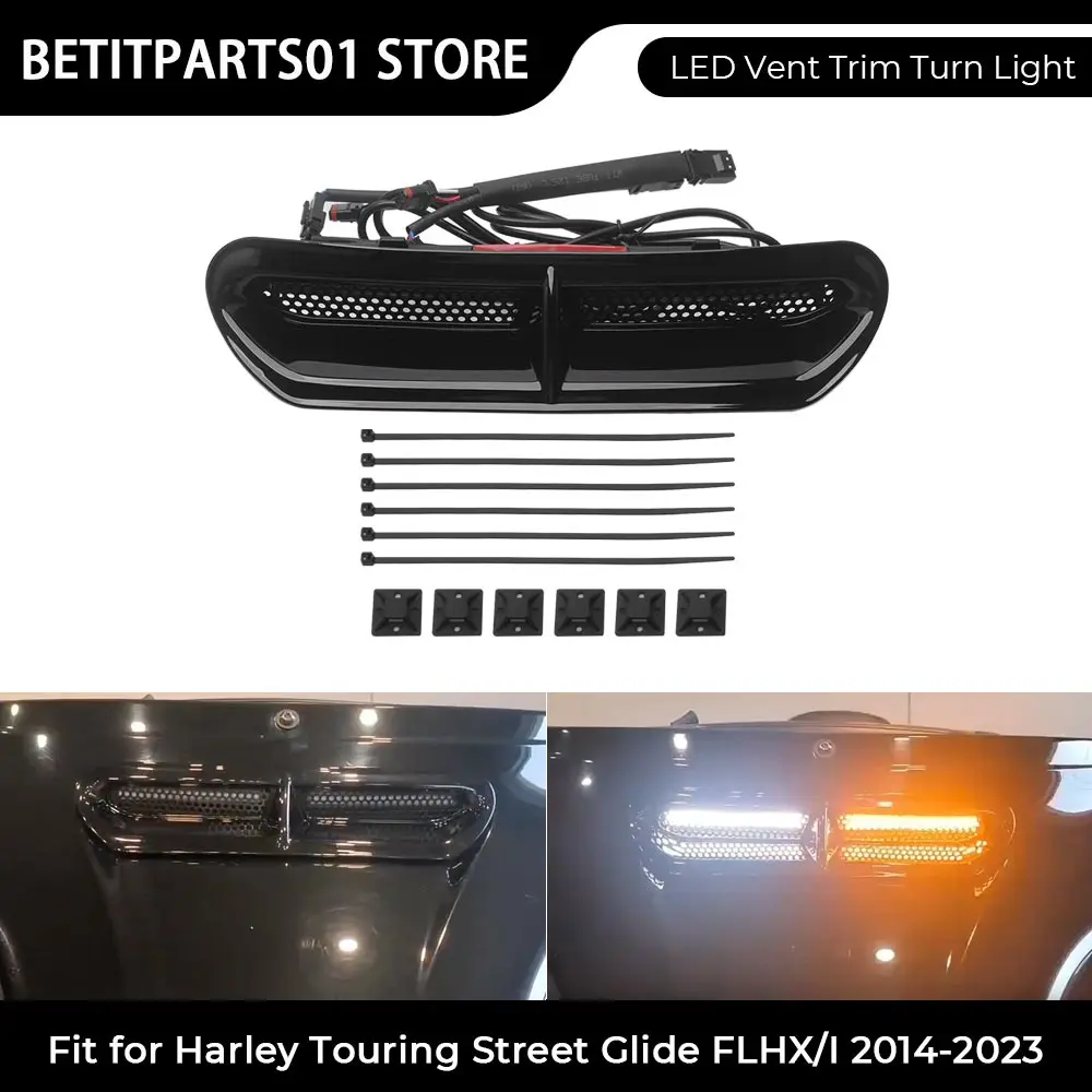 

Светодиодные вентиляционные фонари-указатели поворота, передний обтекатель черного цвета для мотоциклов Harley Touring Electra Glide Standard FLHT 2019 2020 2021 2022