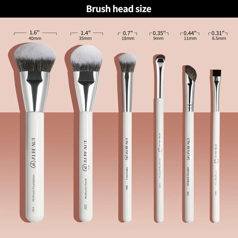 Zestaw pędzli do makijażu twarzy 6 szt., skośny pędzel do podkładu w kremie, płynnego różu, pędzel do korektora pod oczy, pędzel do konturowania nosa, eyelineru i brwi B