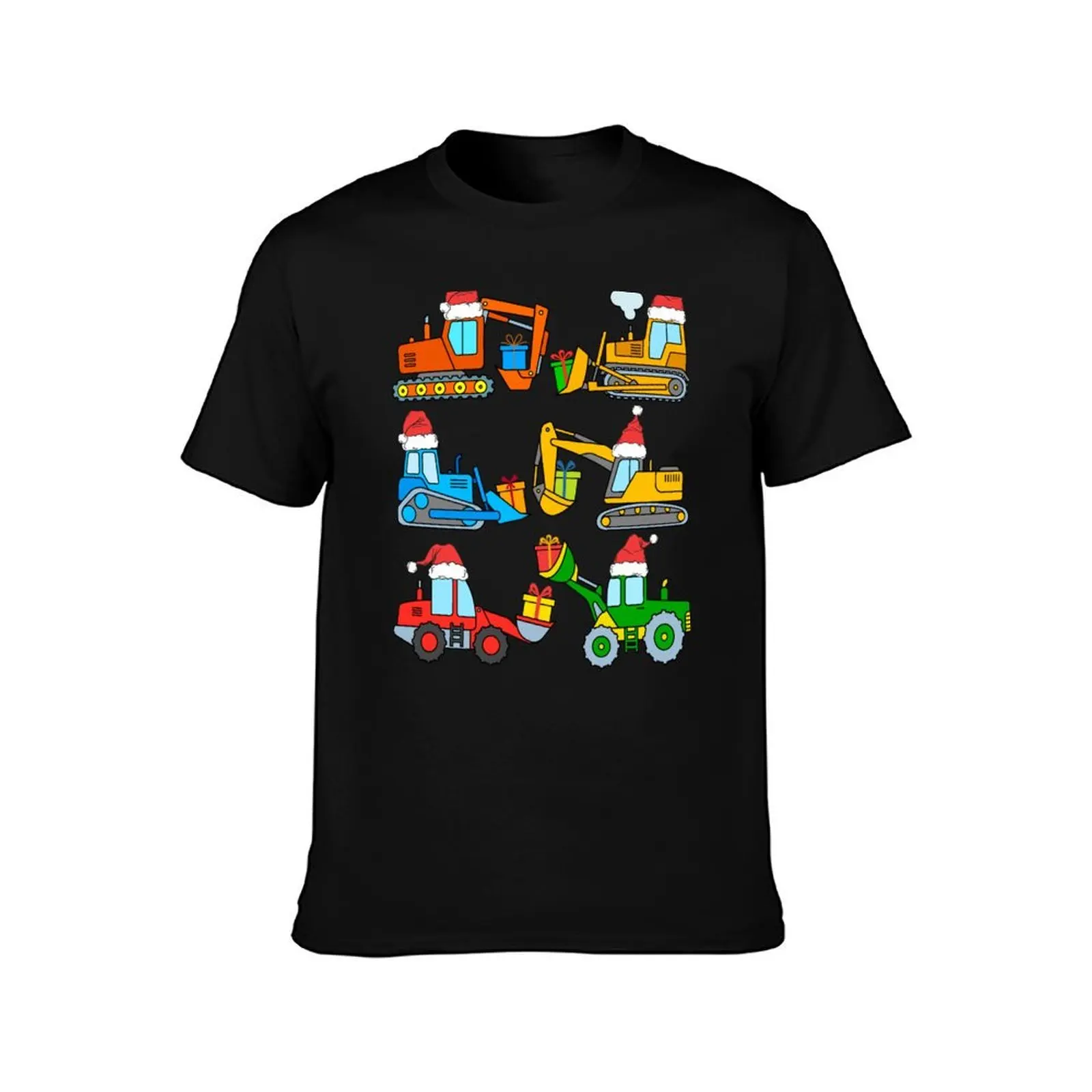 Construction Vehicles Christmas Excavator Bulldozer Santa Hat T-Shirt, Summer Casual Cotton Tee, Oversized Streetwear Tops