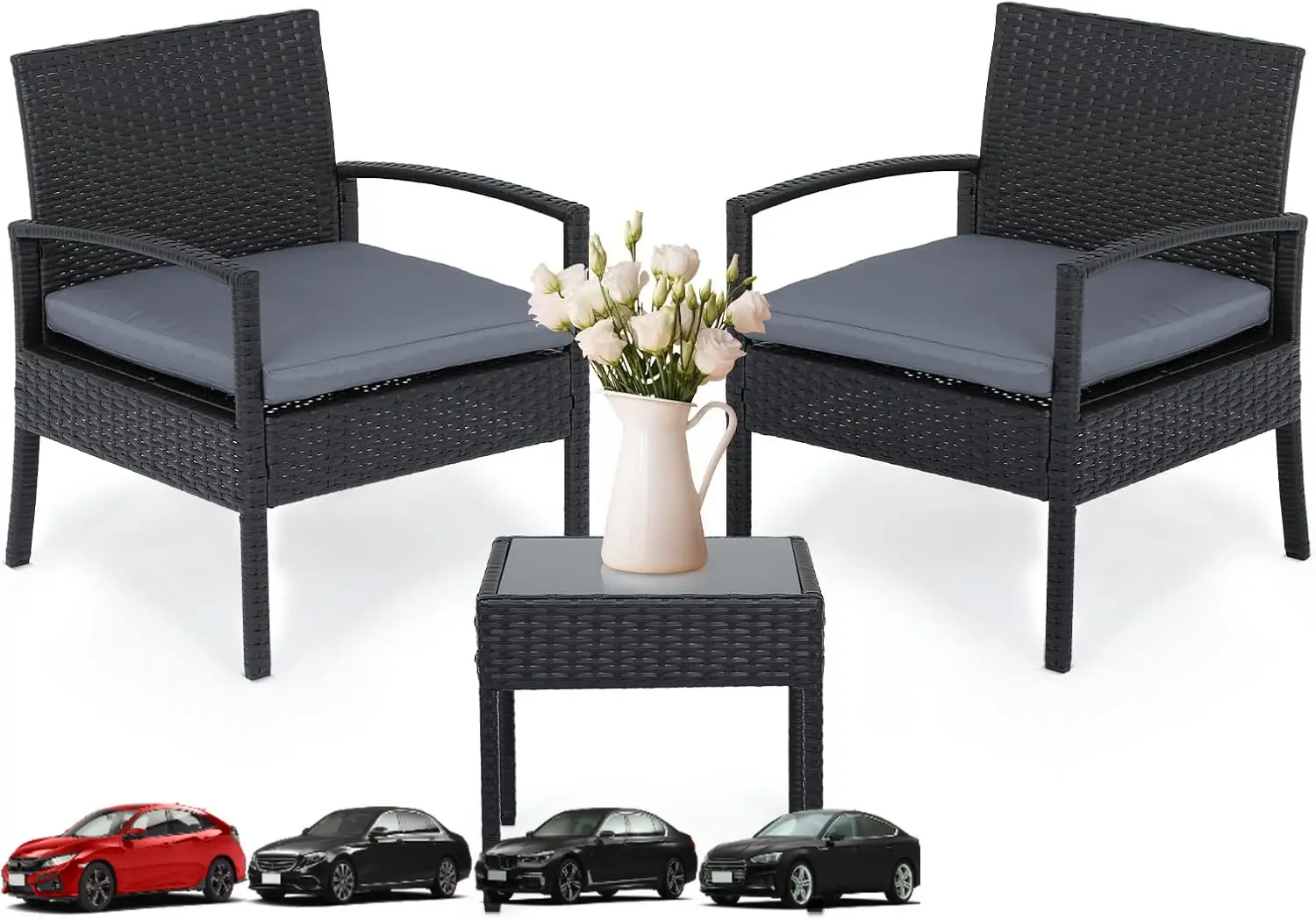 

Комплект мебели для патио Athena Collection, набор из 3-х столов и стульев для бесед из полиэтилена из ротанга для уличного бистро с подушкой для сиденья