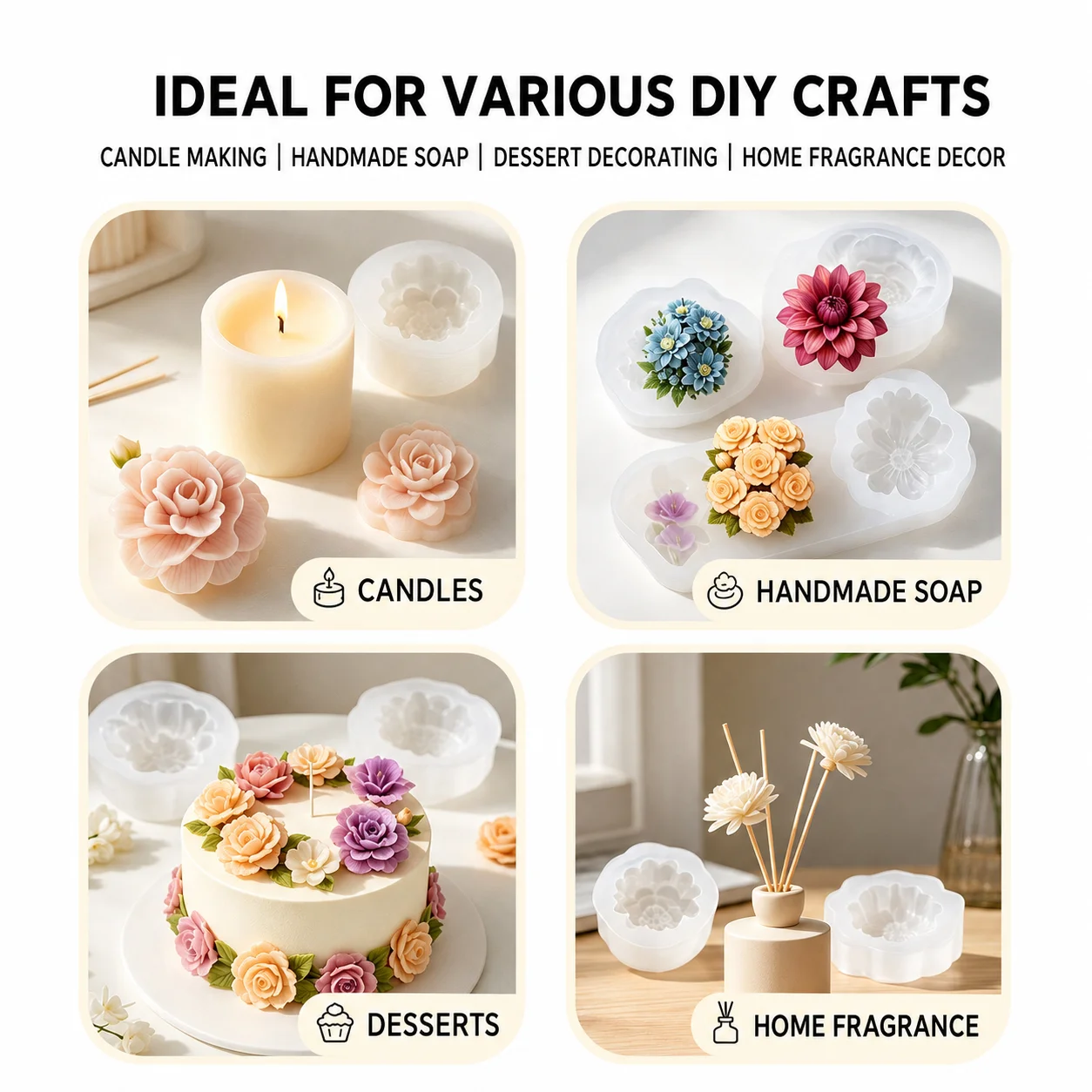 Flower Bouquet Mold Reusable 3d Flower Mold Cake Decoration Mold White For Handmade Soap Aromatherapy Ornament Gypsum Diffuser