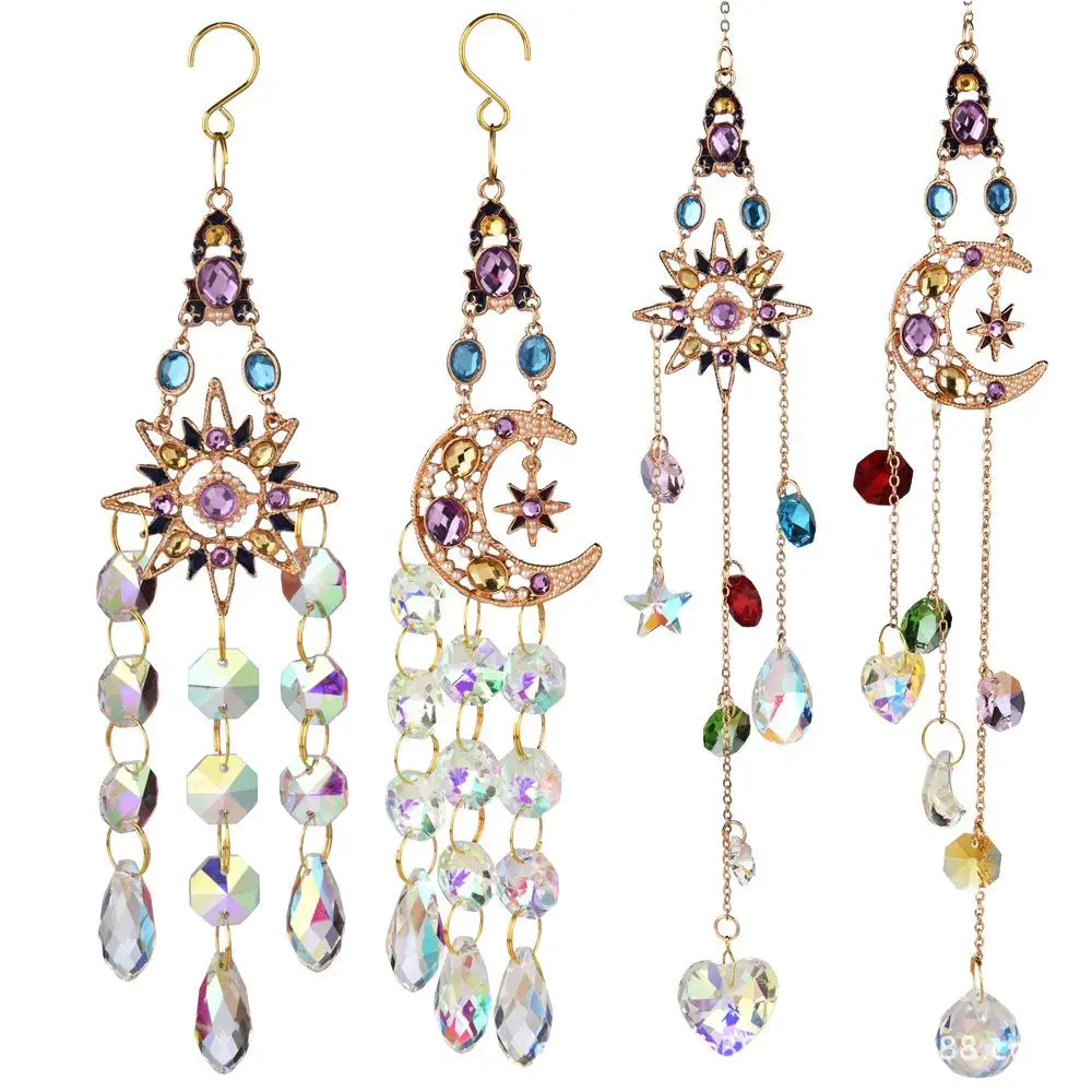 

New home decoration pendant colored diamond sun moon stars love sun catcher crystal wind chimes