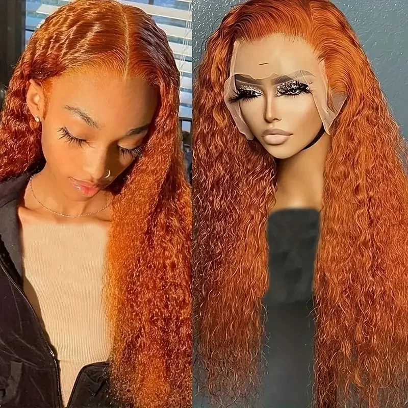 

Deep Wave 13×4 Lace Front Wigs Human Hair Transparent Ginger Lace Frontal Wig For Women Pre Plucked Orange Color Curly Wigs 350