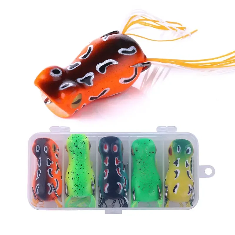 

5pcs Box Kit Soft Ray Frog, Fishing Lures With Double Hooks Artificial Popper Wobbler Baits, Fishing Tackle 1.96in/0.42oz