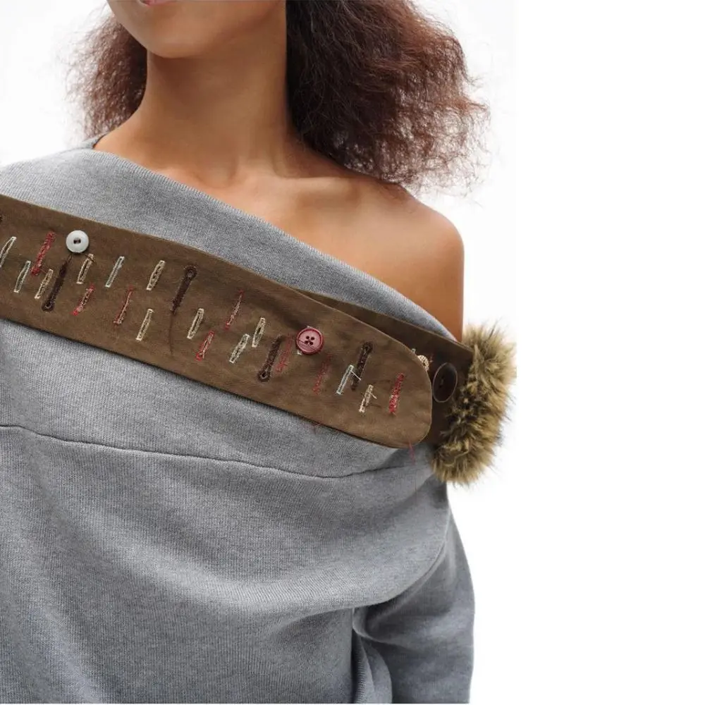 Hip Hop Retro Leather Belt Y2K Hook Closure Waist Cincher Hand-Sewn Fur Belt Women Fashion Waistband Decor