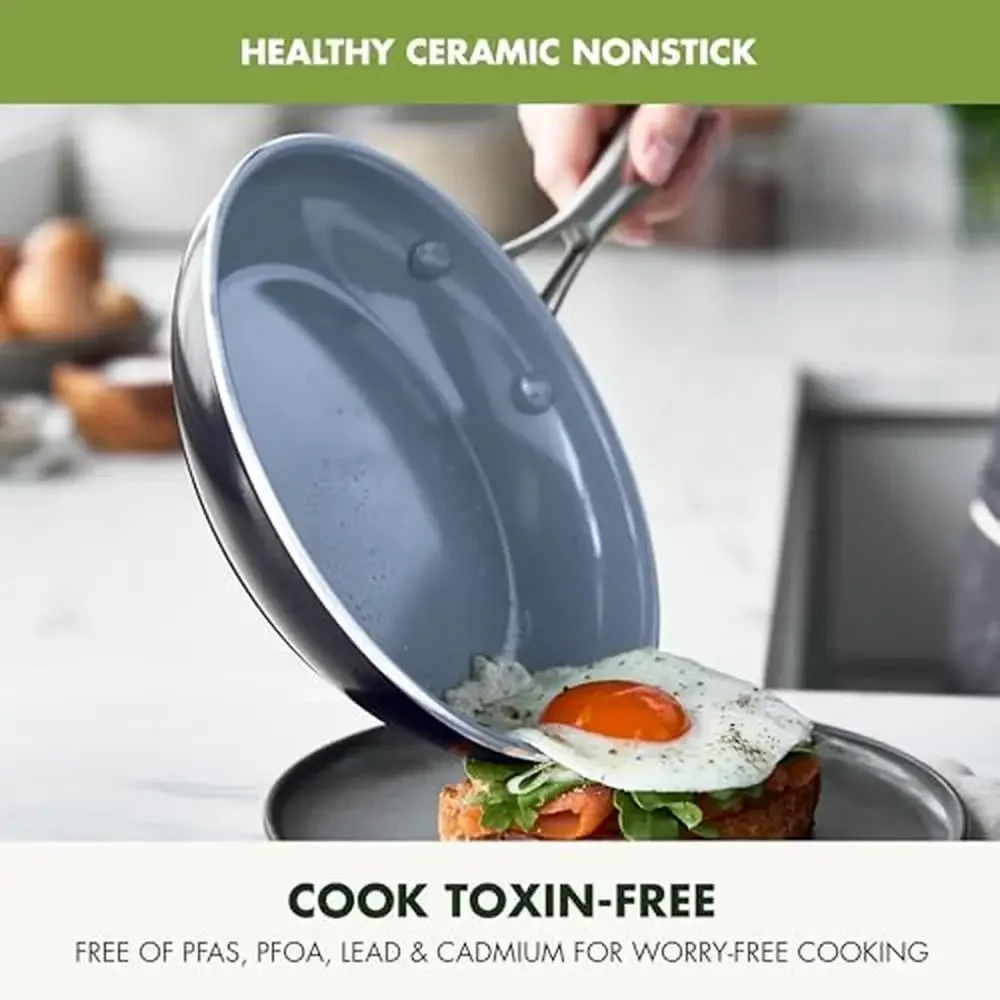 17-Piece Non-Toxic Ceramic Coated Cookware Set Stainless Steel Handles Pots Pans Griddle Saute Steamer PFAS-Free Diamond