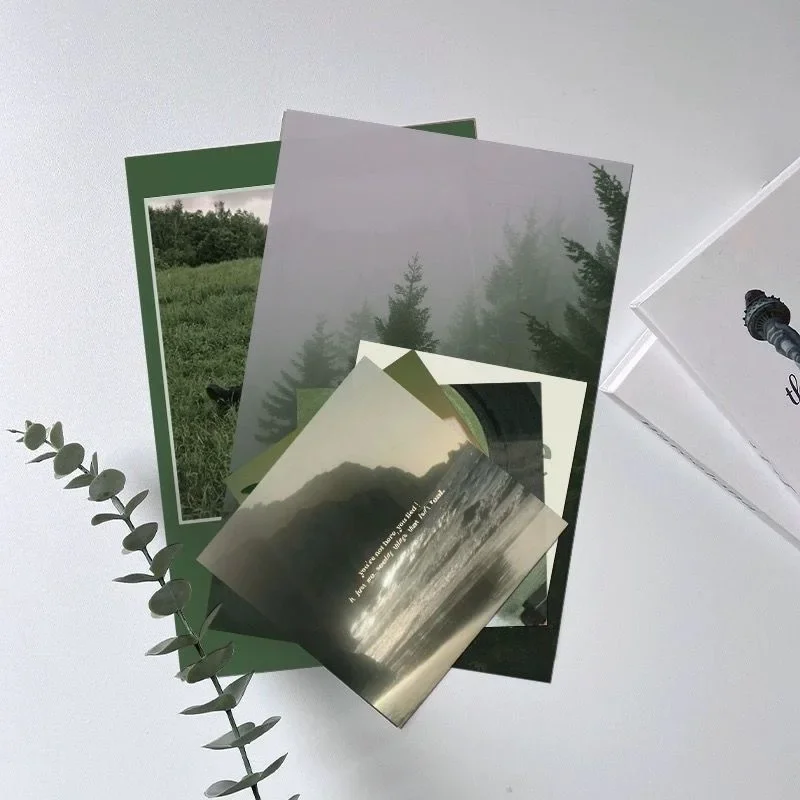 15 Green Mist Mountain Ins Wind Cards Landscape Postcards Art Posters Interior Decoration Wall Stickers