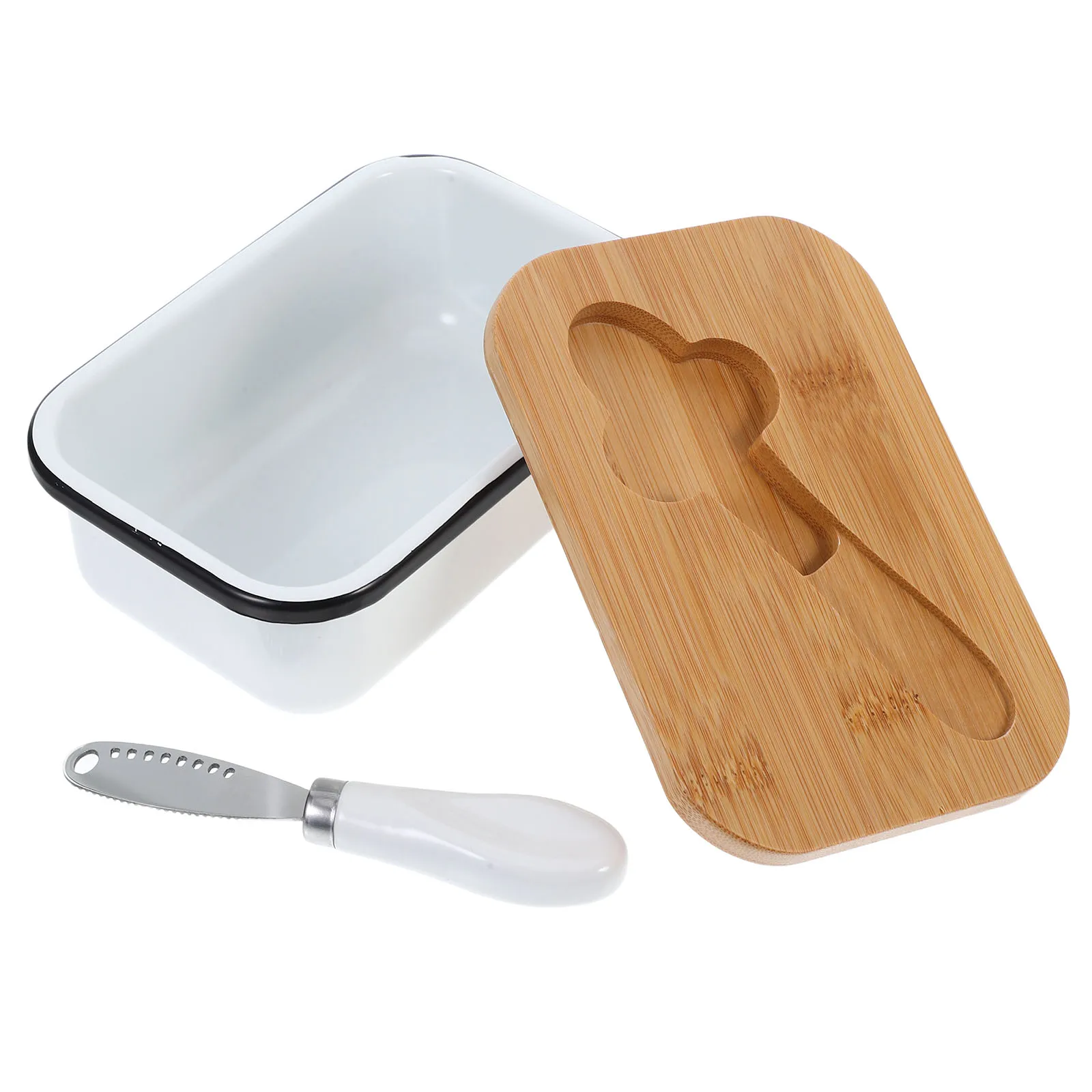 

Butter Dish Holder Tray Container Lid Metal Iron Vintage Sealed Storage Fresh Practical Kitchen Essential Easy Clean Cream